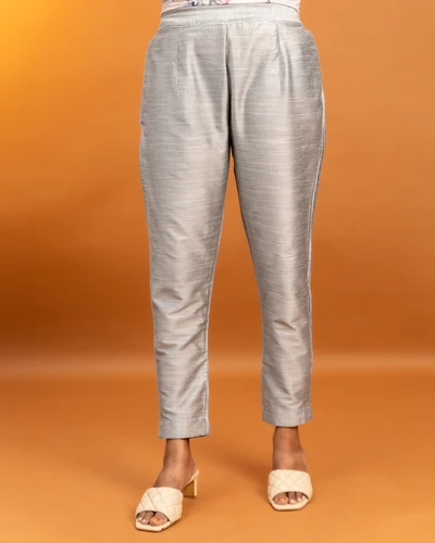 Silver Ethnic Straight Pant