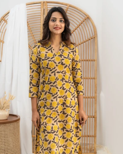 Yellow Marigold Vanaspathi Printed Kurta