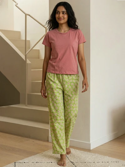 Pyjama Set-Peach Flower Soft Cotton