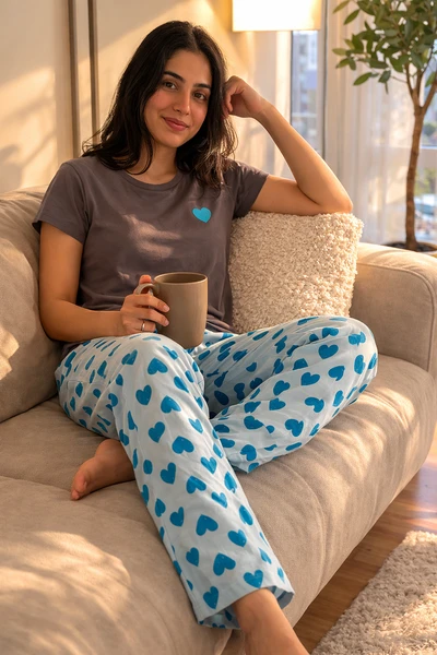 Pyjama Set-Blue Hearts Soft Cotton