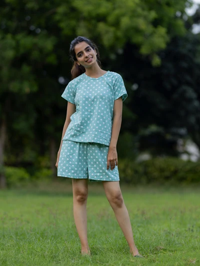 Shorts Set-Minty Polka Soft Cotton