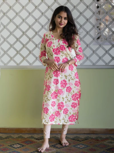 Pink Ixora Floral Kurta
