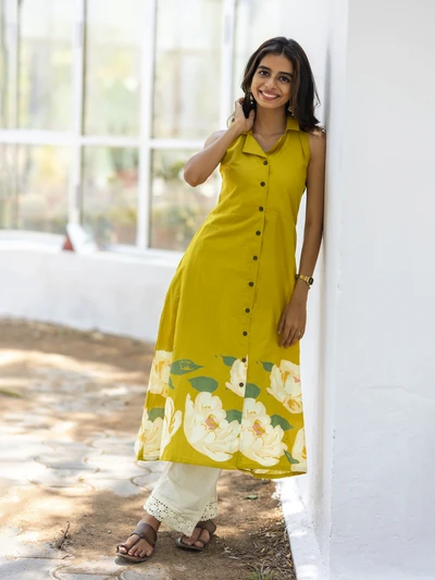 Yellow Cream Floral Kurta