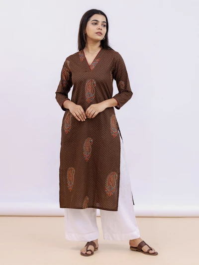 Brown Ethnic Motif Kurta